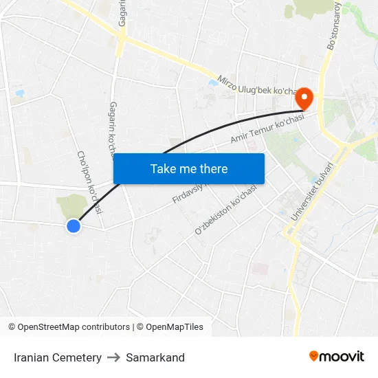 Iranian Cemetery to Samarkand map