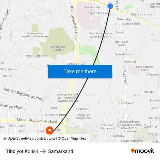 Tibbiyot Kolleji to Samarkand map