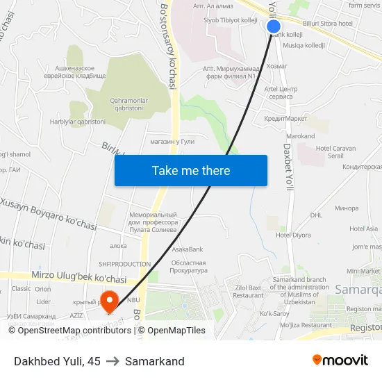 Dakhbed Yuli, 45 to Samarkand map