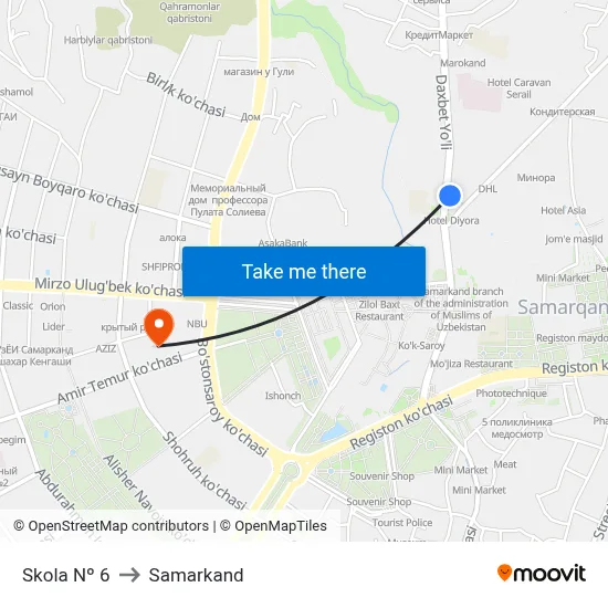 Skola Nº 6 to Samarkand map