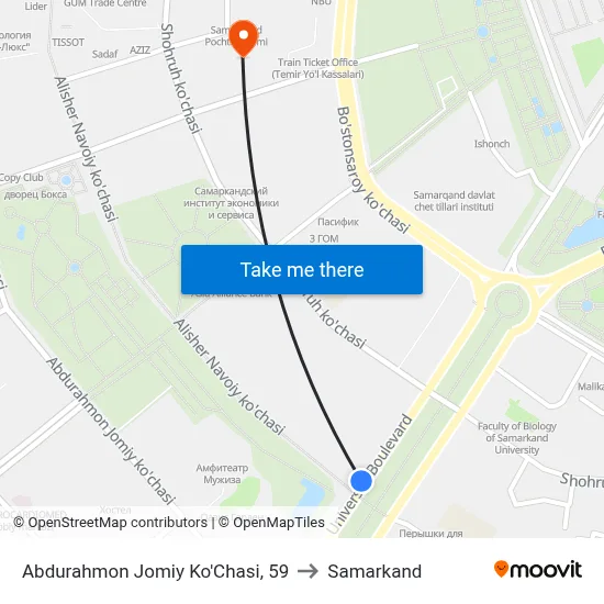 Abdurahmon Jomiy Ko'Chasi, 59 to Samarkand map