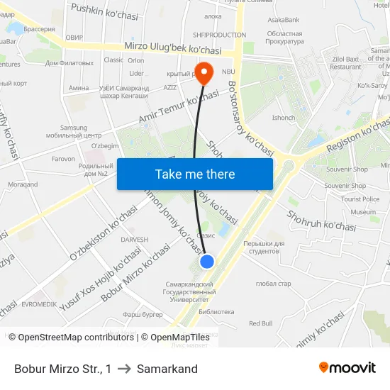 Bobur Mirzo Str., 1 to Samarkand map