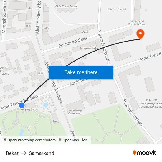 Bekat to Samarkand map