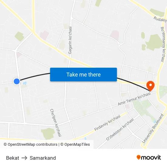 Bekat to Samarkand map