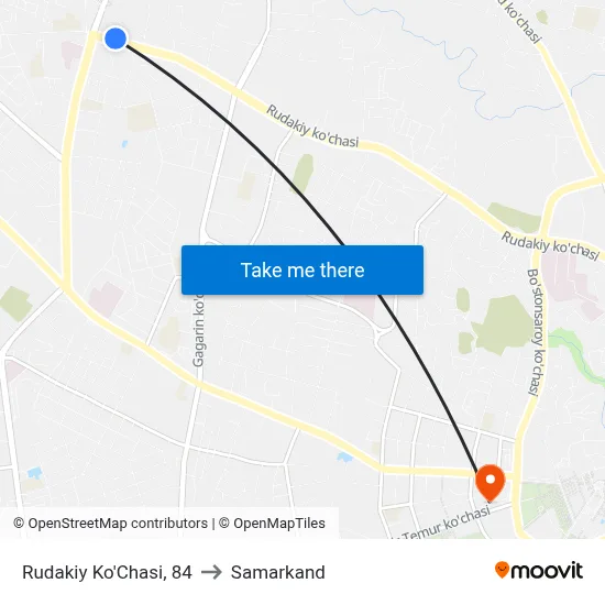 Rudakiy Ko'Chasi, 84 to Samarkand map