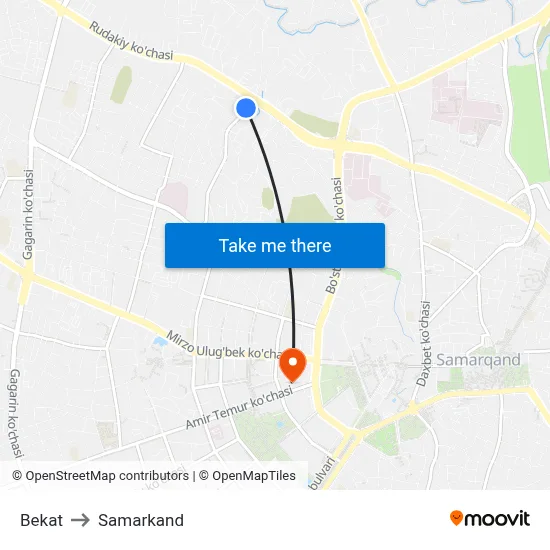 Bekat to Samarkand map