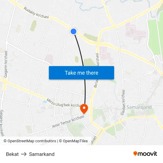 Bekat to Samarkand map