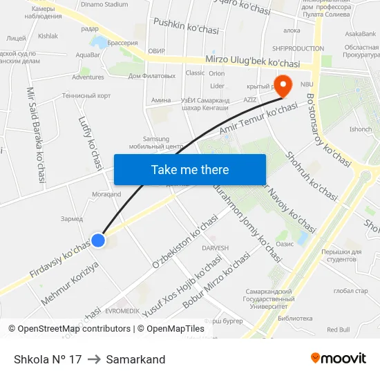 Shkola Nº 17 to Samarkand map
