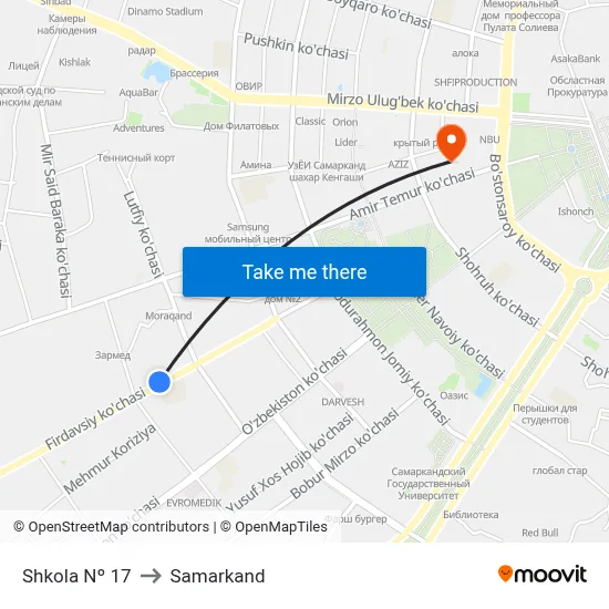 Shkola Nº 17 to Samarkand map