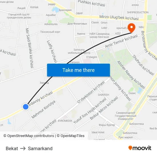 Bekat to Samarkand map