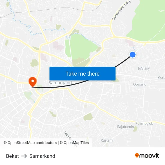 Bekat to Samarkand map