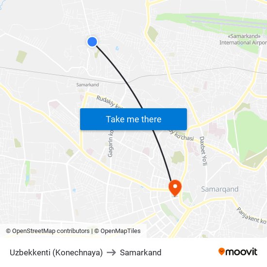 Uzbekkenti (Konechnaya) to Samarkand map