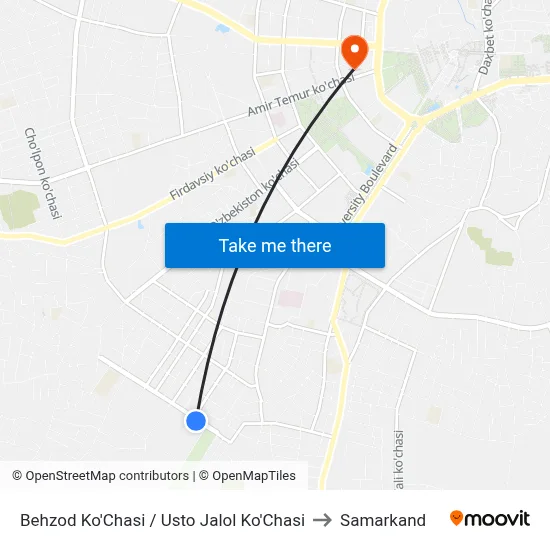 Behzod Ko'Chasi / Usto Jalol Ko'Chasi to Samarkand map