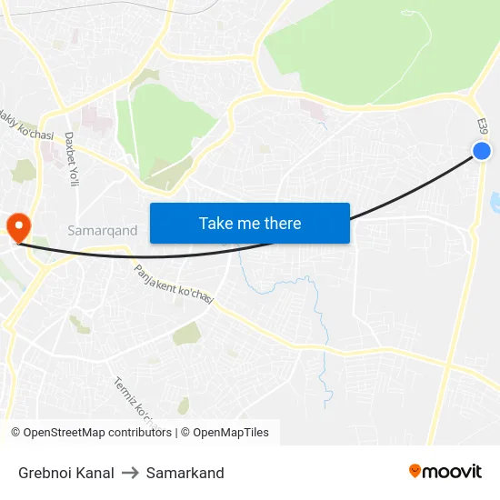 Grebnoi Kanal to Samarkand map