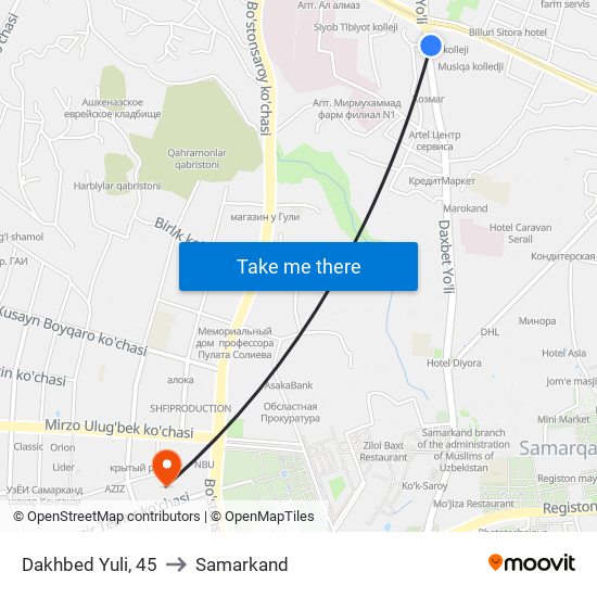 Dakhbed Yuli, 45 to Samarkand map