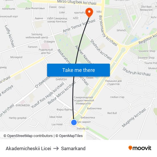 Akademicheskii Licei to Samarkand map
