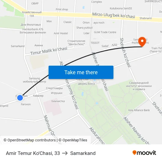 Amir Temur Ko'Chasi, 33 to Samarkand map