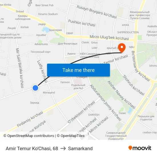 Amir Temur Ko'Chasi, 68 to Samarkand map