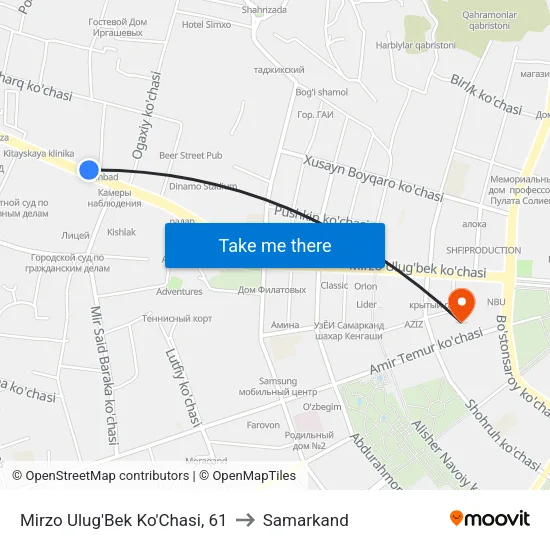 Mirzo Ulug'Bek Ko'Chasi, 61 to Samarkand map