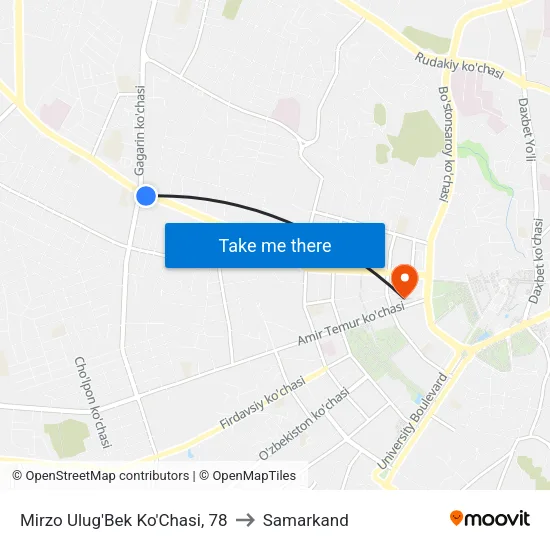 Mirzo Ulug'Bek Ko'Chasi, 78 to Samarkand map