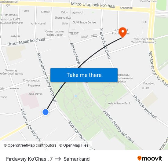 Firdavsiy Ko'Chasi, 7 to Samarkand map