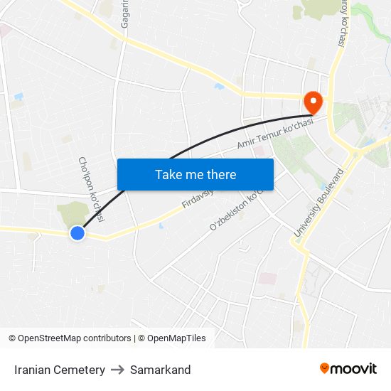 Iranian Cemetery to Samarkand map