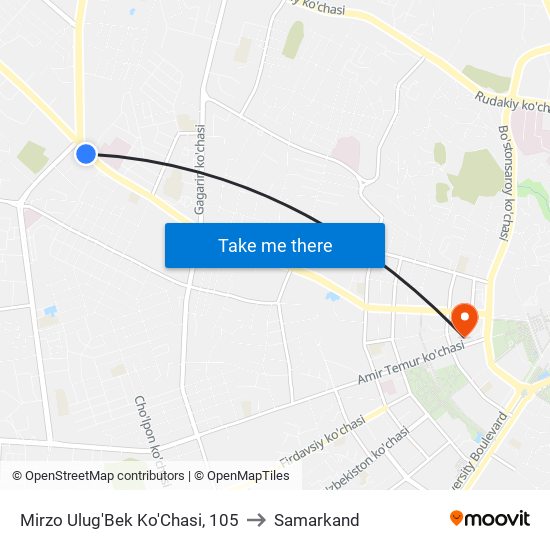 Mirzo Ulug'Bek Ko'Chasi, 105 to Samarkand map