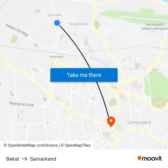 Bekat to Samarkand map