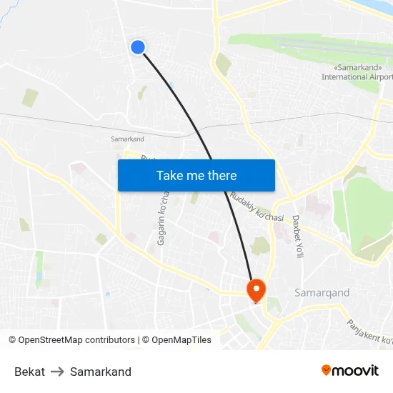 Bekat to Samarkand map
