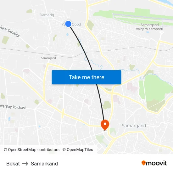 Bekat to Samarkand map