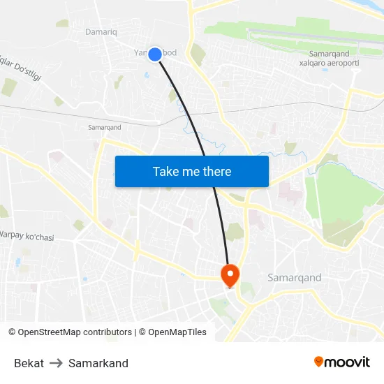 Bekat to Samarkand map