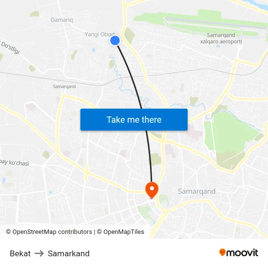Bekat to Samarkand map