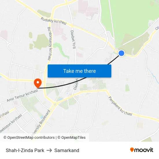 Shah-I-Zinda Park to Samarkand map
