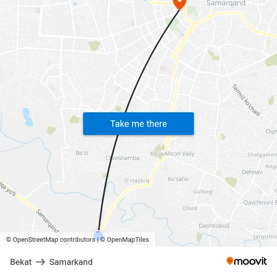 Bekat to Samarkand map