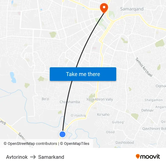 Avtorinok to Samarkand map