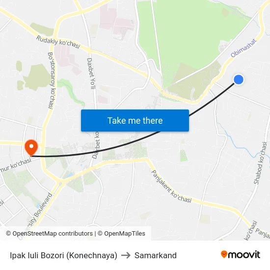 Ipak Iuli Bozori (Konechnaya) to Samarkand map