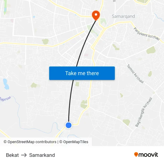 Bekat to Samarkand map