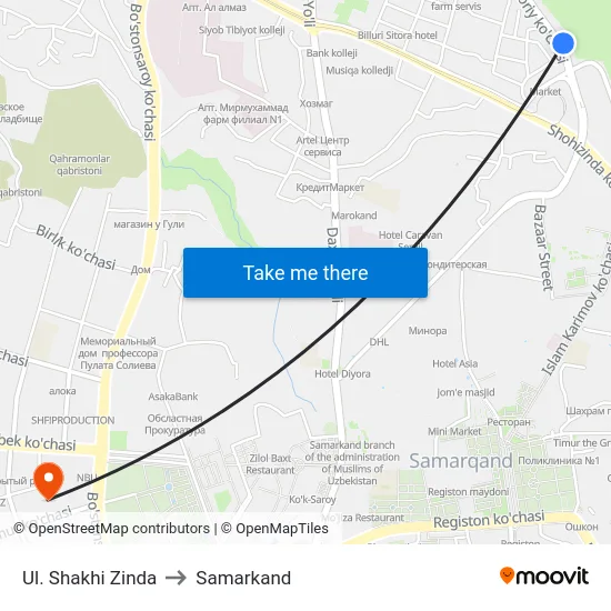 Ul. Shakhi Zinda to Samarkand map