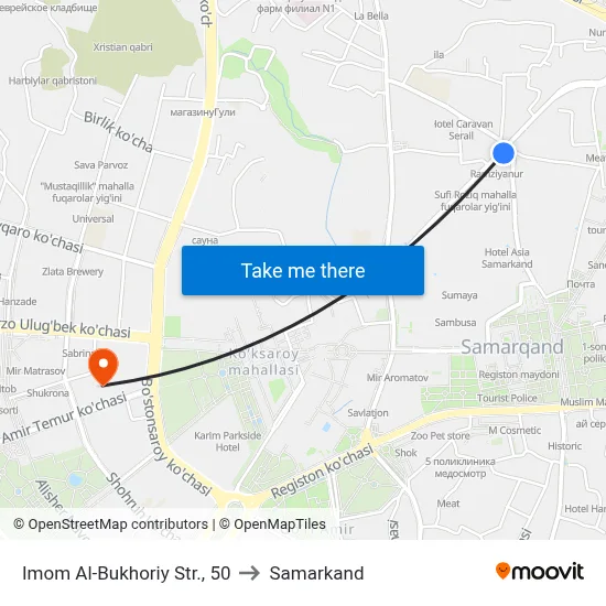 Imom Al-Bukhoriy Str., 50 to Samarkand map