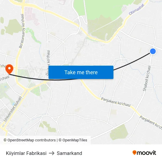 Kiiyimlar Fabrikasi to Samarkand map