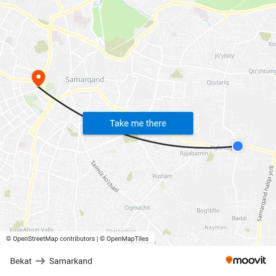 Bekat to Samarkand map