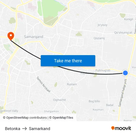 Betonka to Samarkand map