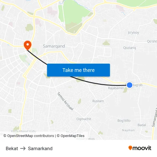 Bekat to Samarkand map