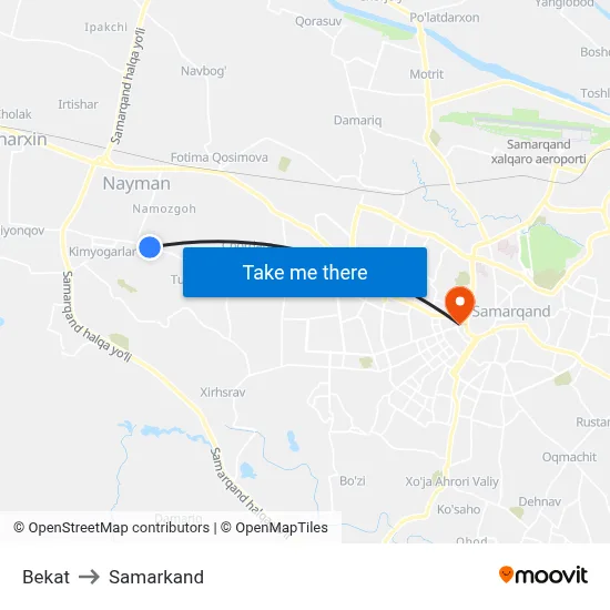 Bekat to Samarkand map