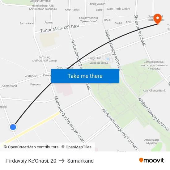 Firdavsiy Ko'Chasi, 20 to Samarkand map