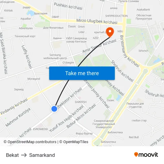 Bekat to Samarkand map