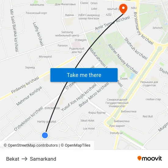 Bekat to Samarkand map
