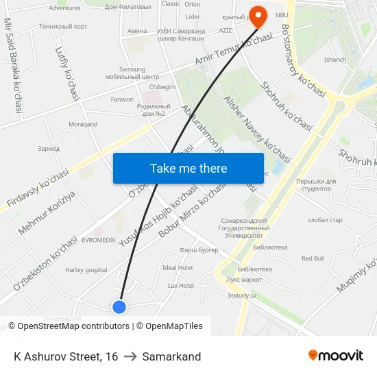 K Ashurov Street, 16 to Samarkand map