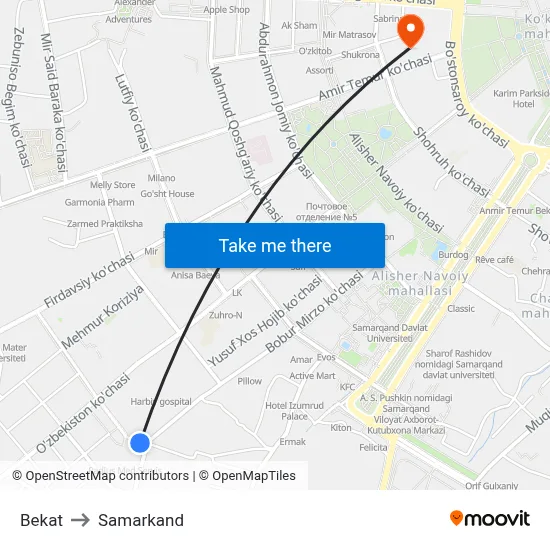 Bekat to Samarkand map