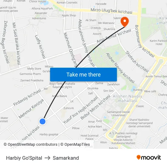Harbiy Go'Spital to Samarkand map